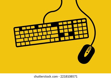 Keyboard and mouse. Computer equipment. Vector illustration flat design. Isolated on background. Office worker workplace. 