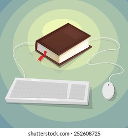 Keyboard and mouse connected to a book