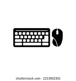keyboard and mouse icon in black flat glyph, filled style isolated on white background