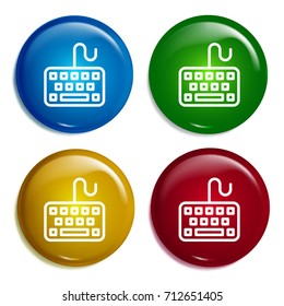 Keyboard multi color gradient glossy badge icon set. Realistic shiny badge icon or logo mockup