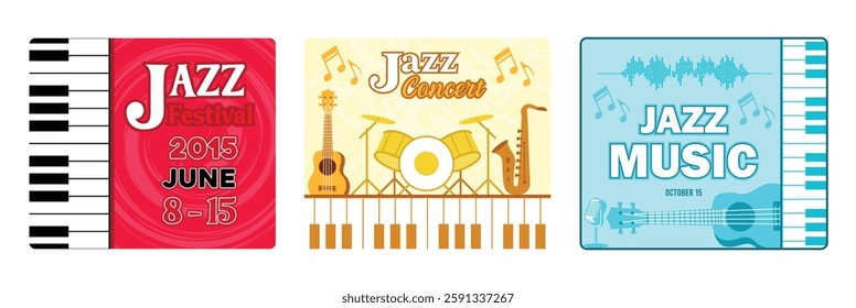 Keyboard with music notes. Promotional poster.  Ideal for music, entertainment, and artistic design projects. Vibrant tones a captivating mood celebrating jazz and music. 