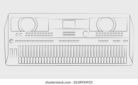 A Keyboard musical instrument continuous one-line drawing. Electronic keyboard music single line art illustration.