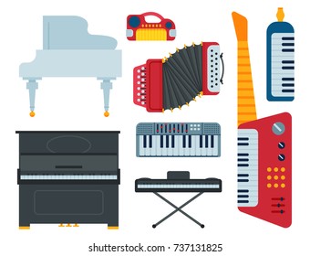 Keyboard musical instruments isolated classical musician piano equipment vector illustration