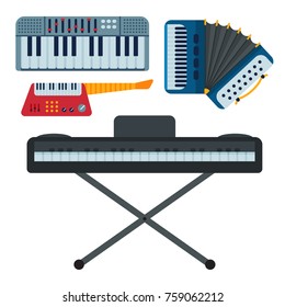 Keyboard musical instruments isolated classical musician piano equipment vector illustration