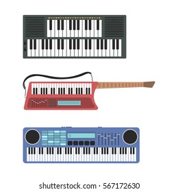 Keyboard musical instruments vector illustration.