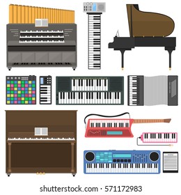 Keyboard musical instruments vector illustration.