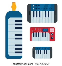Keyboard musical vector instruments isolated classical melody studio acoustic shiny musician equipment and orchestra piano composer electronic sound tool.