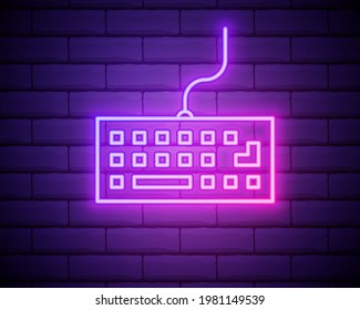 Keyboard neon icon. Simple thin line, outline vector of computer parts icons for ui and ux, website or mobile application isolated on brick wall