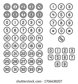 Keyboard and Number Icons Set on White Background. Line Style Vector
