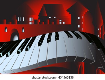 The keyboard on the background of evening city