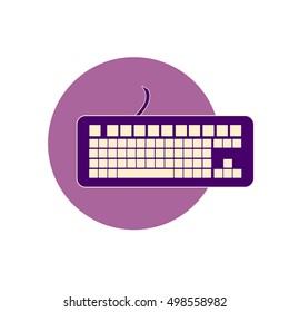 Keyboard on a purple background in the shape of a circle. Vector isolated image. Icon. The style of the apartment. The electronics business. Professional solution for your website.