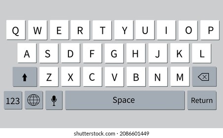 Keyboard on a smartphone.
Entering text manually. Alphabet buttons. Vector illustration.