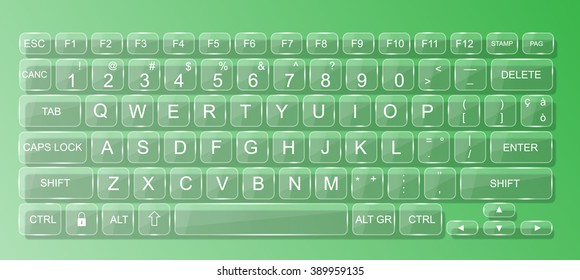 KEYBOARD PC MAC GLASS WHIT SHADOW TRASPARENT GREEN