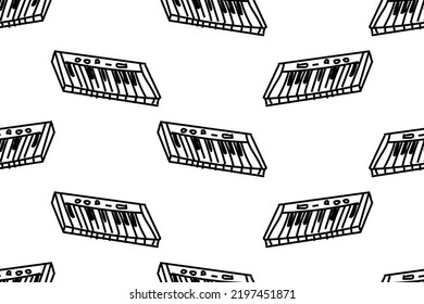 Keyboard piano drawing music concept. Seamless pattern repeating texture background design for fashion fabrics, textile graphics, prints.