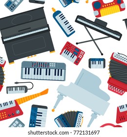 Keyboard piano music vector instruments musician equipment and orchestra piano composer electronic sound musician illustration seamless pattern background