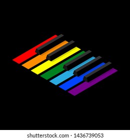 Keyboard piano to octave for badges or logo. Isometric style image. Seven keys in the colors of the rainbow.