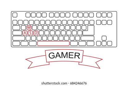 Keyboard player,Gamer tool,outline style?Vector image,flat design