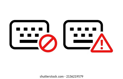 Keyboard prohibited icon. Keyboard warning, exclamation mark. Vector Illustration