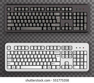 Keyboard Realistic Black White Icons Symbol Transparent Background Template Vector Illustration