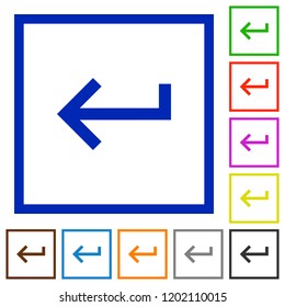 Keyboard return flat color icons in square frames on white background