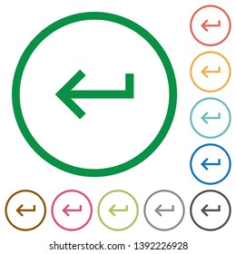 Keyboard return flat color icons in round outlines on white background