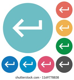 Keyboard return flat white icons on round color backgrounds
