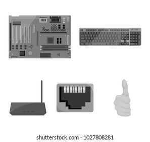 Keyboard, router, motherboard and connector. Personal computer set collection icons in monochrome style vector symbol stock illustration web.