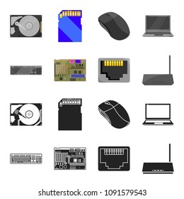 Keyboard, router, motherboard and connector. Personal computer set collection icons in black,cartoon style vector symbol stock illustration web.