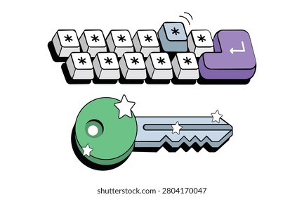 Keyboard And Security Key Icon Illustration Concept Design For Access Control And Online Privacy Theme Editable Vector