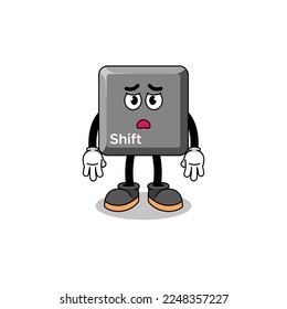 keyboard shift key cartoon illustration with sad face , character design