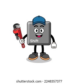 keyboard shift key illustration cartoon as a plumber , character design