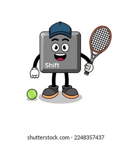 keyboard shift key illustration as a tennis player , character design