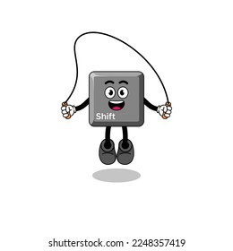 keyboard shift key mascot cartoon is playing skipping rope , character design