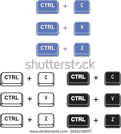 Keyboard Shortcut Icons Set – Ctrl C, Ctrl V, Ctrl Z Keys