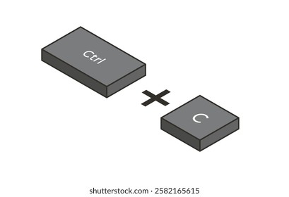 Keyboard shortcuts Crtl + C in isometric style. Illustration of keyboard elements.