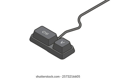 Keyboard shortcuts Crtl + V in isometric style. Illustration of keyboard elements.