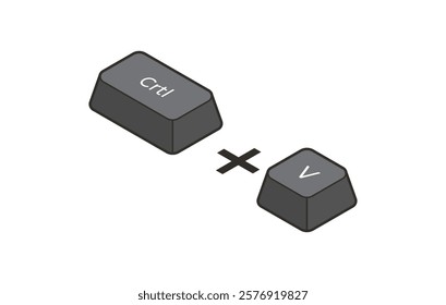 Keyboard shortcuts Crtl + V in isometric style. Illustration of keyboard elements.