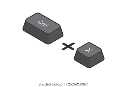 Keyboard shortcuts Crtl + X in isometric style. Illustration of keyboard elements.