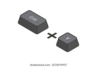 Keyboard shortcuts Crtl + Y in isometric style. Illustration of keyboard elements.