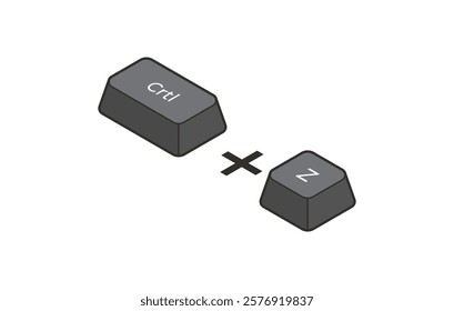 Keyboard shortcuts Crtl + Z in isometric style. Illustration of keyboard elements.