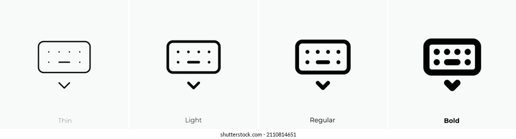 Symbol der Tastatur anzeigen. Thin, hellrosa und feines Design einzeln auf weißem Hintergrund