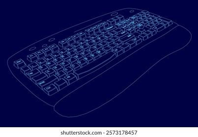 Keyboard is shown in a blue color. The keyboard is in a close up view and the keys are shown in a blue color