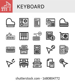 Keyboard-Icons gesetzt. Enthält Symbole wie Grand Piano, Piano, Hauptplatine, Rechner, Tastatur, Tastatur, Videokarte, Schreibmaschine, Cursor, kann für Web, Handy und Logo verwendet werden