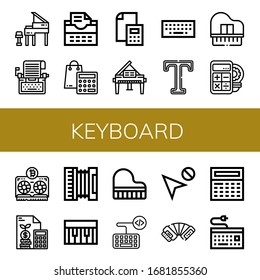 keyboard simple icons set. Contains such icons as Grand piano, Typewriter, Calculator, Piano, Keyboard, Type, Vga, Accordion, Cursor, can be used for web, mobile and logo