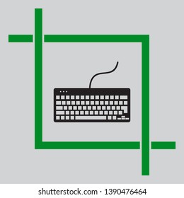Keyboard simple sign. Black icon inside green crop tool at light gray background