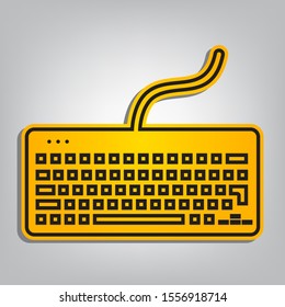 Keyboard simple sign. Flat orange icon with overlapping linear black icon with gray shadow at whitish background. Illustration.