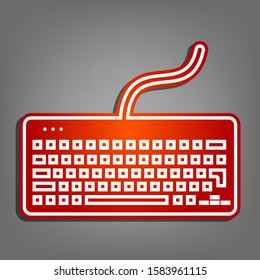 Keyboard simple sign. Flat red icon with linear white icon with gray shadow at grayish background. Illustration.