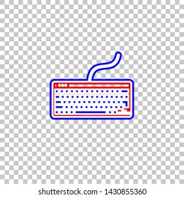 Keyboard simple sign. Red, white and contour icon at transparent background. Illustration.