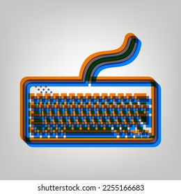 Keyboard simple sign. Stroked Icon in orange, azure and old lavender Colors at gray Background. Illustration.