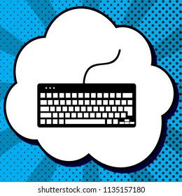 Keyboard simple sign. Vector. Black icon in bubble on blue pop-art background with rays.